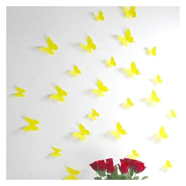Sada 12 žltých samolepiek s 3D efektom Ambiance Butterflies