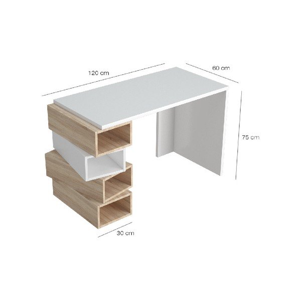 Biely pracovný stôl so svetlohnedými detailmi Damon, šírka 120 cm-image-2