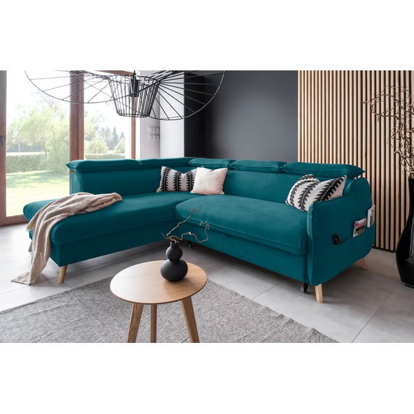 Tyrkysová zamatová rozkladacia rohová pohovka (ľavý roh) Sweet Harmony – Miuform-image-4