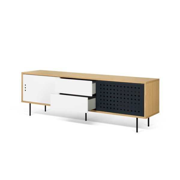 TV komoda v dekore dubového dreva s čierno-bielymi detailmi TemaHome Dann Dots, dĺžka 201 cm-image-3