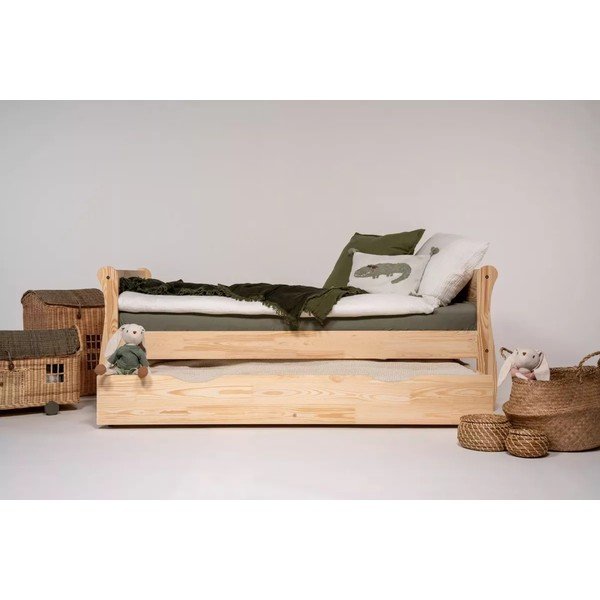 Detská posteľ z borovicového dreva s výsuvným lôžkom s úložným priestorom s roštom 90x190 cm v prírodnej farbe Roma – Adeko-image-3