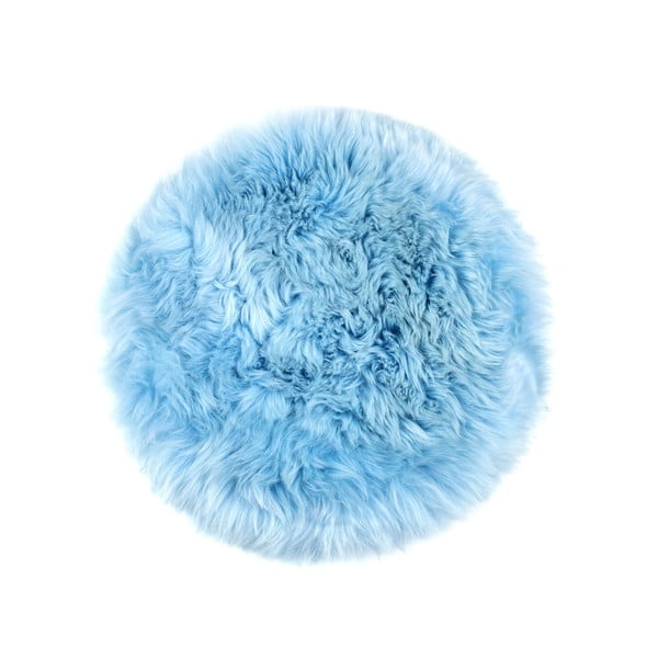 Modrý vankúš na sedenie z ovčej kožušiny na jedálenskú stoličku Royal Dream Zealand Round, ⌀ 70 cm