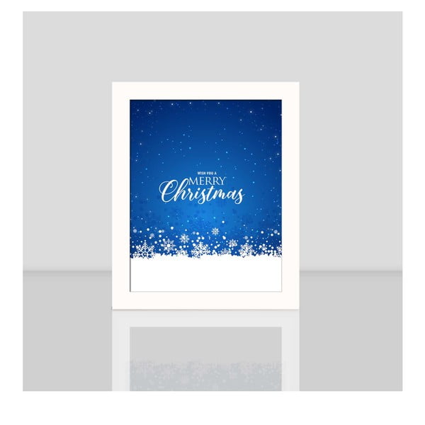 Obraz v bielom ráme Blue Merry Christmas, 23,5 x 28,5 cm