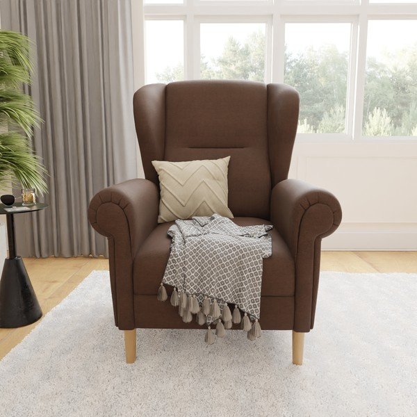 Tmavohnedé kreslo ušiak Swan – Ropez-image-1