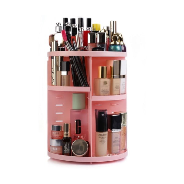 Ružový otočný plastový kúpeľňový organizér na kozmetiku - Hermia
