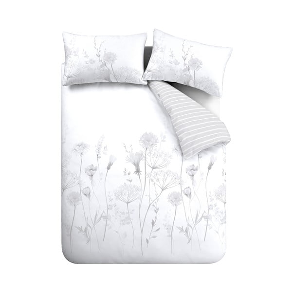 Biele/sivé obliečky na dvojlôžko/predĺžené 230x220 cm Meadowsweet Floral – Catherine Lansfield