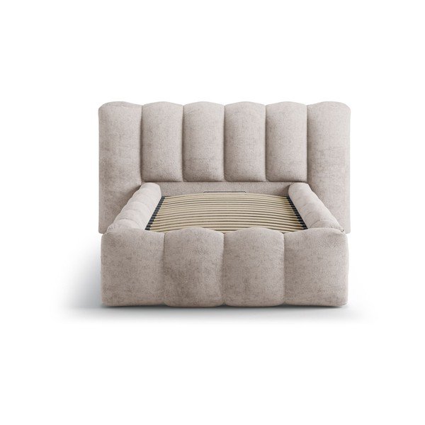 Svetlohnedá čalúnená jednolôžková posteľ s úložným priestorom s roštom 90x200 cm Lupine – Micadoni -image-3