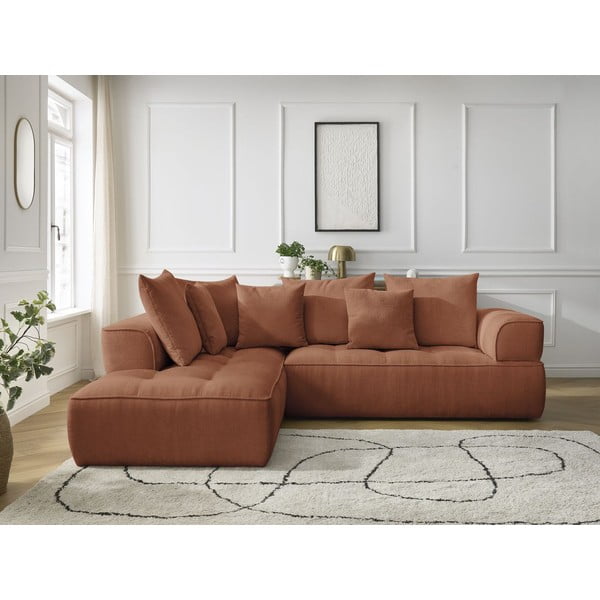 Terakotová ženilková rohová pohovka (ľavý roh/do L) Whesley – Bobochic Paris-image-4