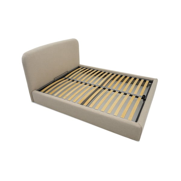 Béžová čalúnená dvojlôžková posteľ s úložným priestorom s roštom 140x190 cm Sea – Scandic-image-3