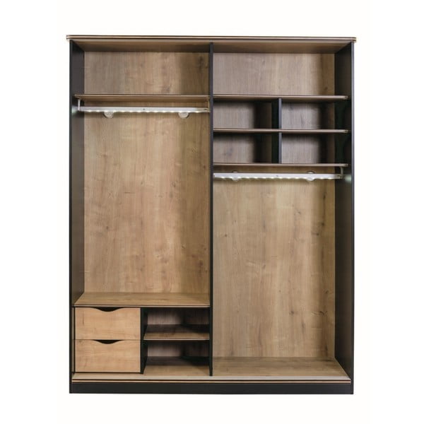 Čierna šatníková skriňa s dverami v prírodnej farbe Black Sliding Wardrobe-image-2