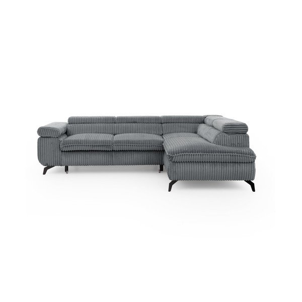 Sivá menčestrová rohová pohovka (pravý roh/do L) Marbeya  – Ropez