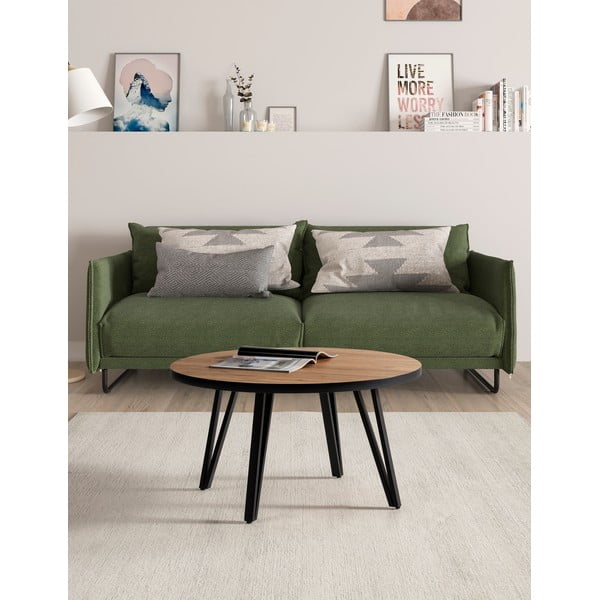 Okrúhly konferenčný stolík v čiernej a prírodnej farbe s doskou v dubovom dekore ø 80 cm Sindi – Marckeric-image-1