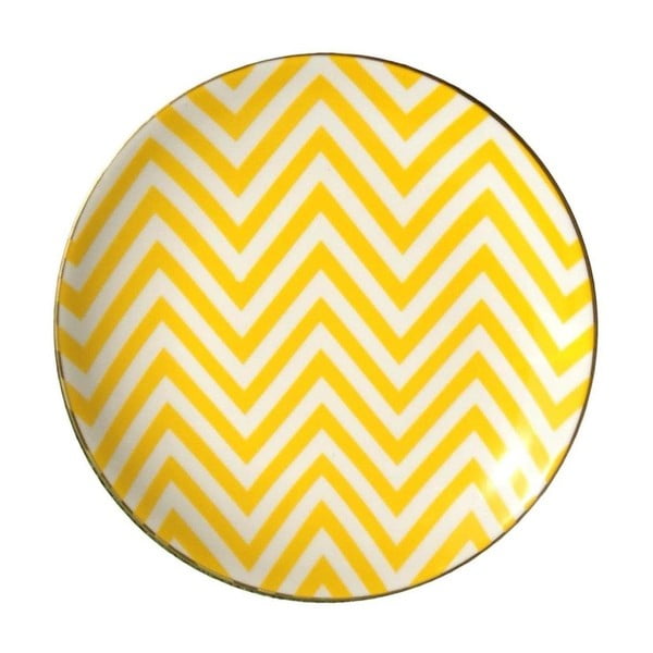 Žlto-biely porcelánový tanier Vivas Zigzag, Ø 23 cm