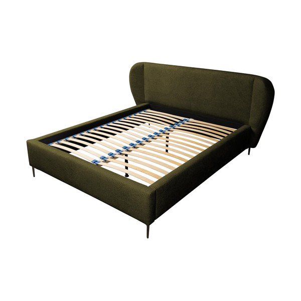 Tmavozelená čalúnená dvojlôžková posteľ s roštom 140x200 cm Makana – Makamii-image-1