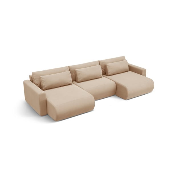 Svetlohnedá zamatová rozkladacia rohová pohovka s úložným priestorom (do "U") Belfast – Cosmopolitan Design-image-2