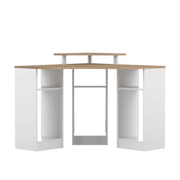 Biely pracovný stôl s doskou v dekore duba 94x94 cm - TemaHome 