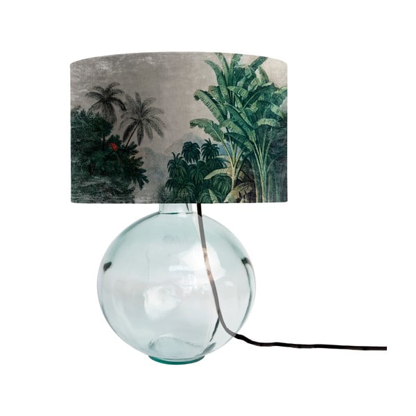 Zelená sklenená stolná lampa s textilným tienidlom Tierra Bella Tropical Jungle, výška 45 cm