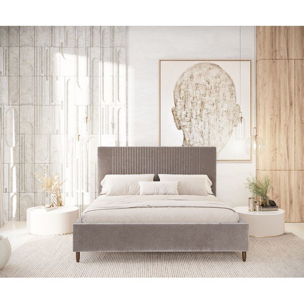 Béžová čalúnená dvojlôžková posteľ s úložným priestorom s roštom 180x200 cm Etero – Maison de Rêve-image-4