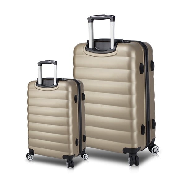 Sada 2 cestovných kufrov na kolieskach s USB porty v zlatej farbe My Valice RESSNO Cabin & Large