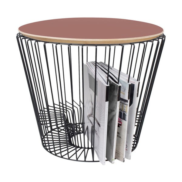 Odkladací stolík z lakovaného kovu s ružovou doskou HARTÔ, Ø 50 cm