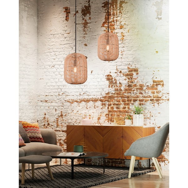 Svetlohnedé závesné svietidlo s textilným tienidlom ø 25 cm Runa – Trio-image-4