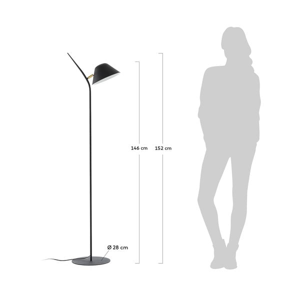 Čierna stojacia lampa s kovovým tienidlom (výška 152 cm) Aurelia – Kave Home-image-4