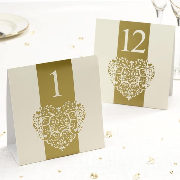 Sada 12 bielo-zlatých čísel na stoly Neviti Vintage Romance