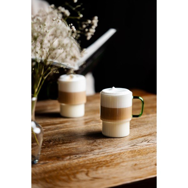 Zelené sklenené hrnčeky v súprave 2 ks na cappuccino 350 ml Livio – Vialli Design-image-3