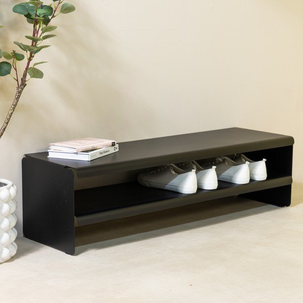 Čierna oceľová skrinka na topánky 101,5x28x31 cm Linea – Spinder Design-image-1