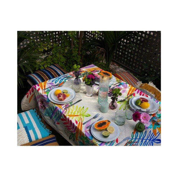 Obrus s ľanovou prímesou Madre Selva Floral, 140 × 250 cm-image-1