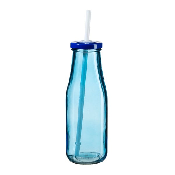 Modrá fľaša s viečkom a slamkou SUMMER FUN II, 440 ml