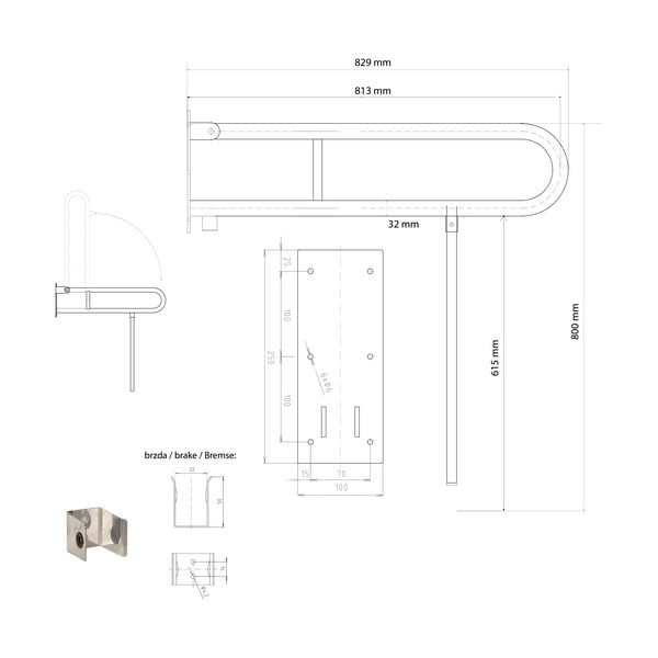 Nástenné oceľové madlo do kúpeľne 83 cm Handicap – Sapho-image-1