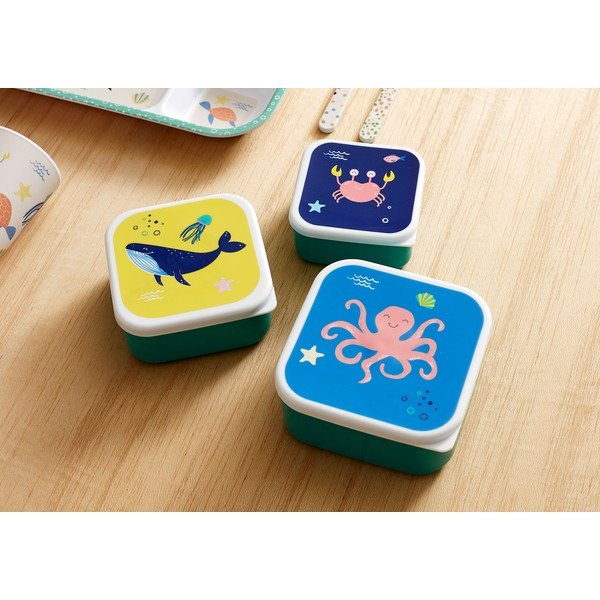 Zelené plastové detský desiatový box 3 ks Ocean – Ladelle-image-1