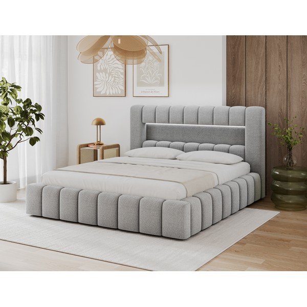 Sivá čalúnená dvojlôžková posteľ s úložným priestorom s roštom 140x200 cm Lamica – ELTAP-image-1