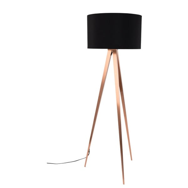 Čierna stojacia lampa s nohami v medenej farbe Zuiver Tripod