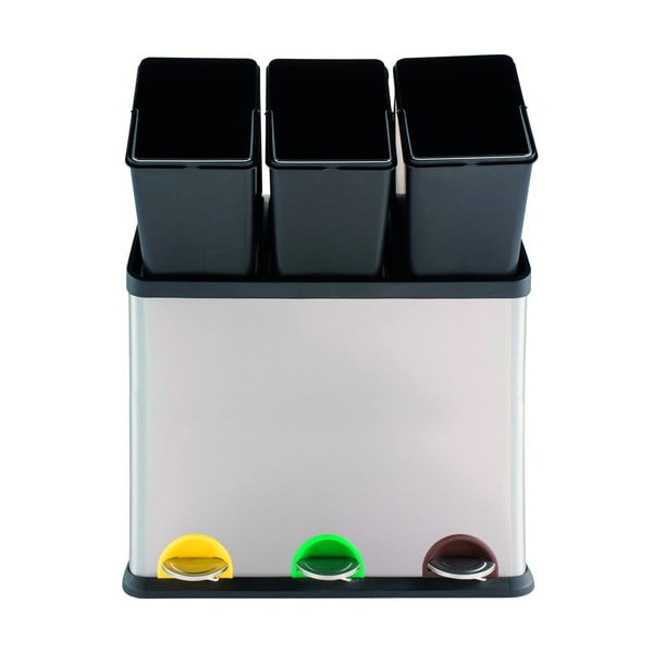 Oceľový odpadkový kôš 3x20 l na triedený odpad/nášľapný v matne striebornej farbe Tri Selectif – MSV-image-2