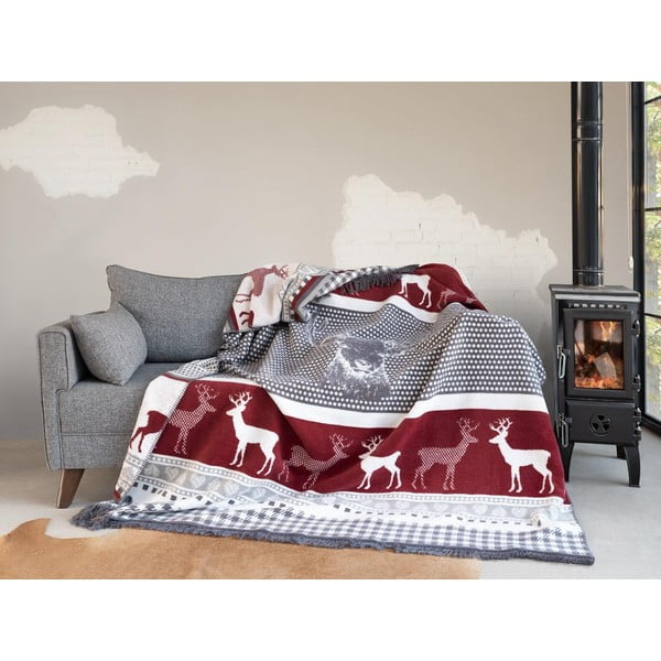 Červený/sivý pléd 150x200 cm – Mila Home-image-2