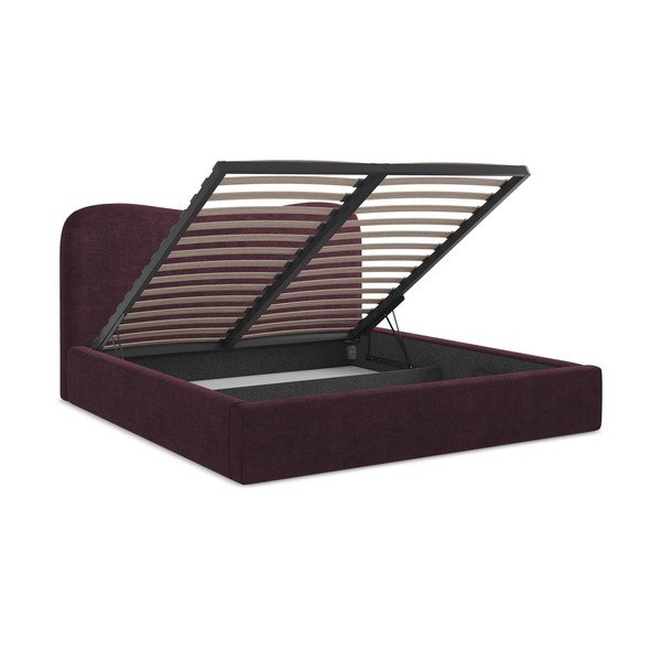 Tmavofialová čalúnená dvojlôžková posteľ s úložným priestorom s roštom 140x200 cm Kahai – Makamii-image-3