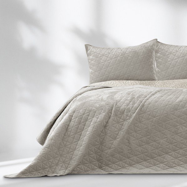 Sivobéžový zamatový prešívaný pléd 170x210 cm Laila – Restilo-image-2