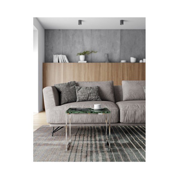 Zelený mramorový konferenčný stolík s chrómovými nohami TemaHome Gleam, 50 cm-image-2
