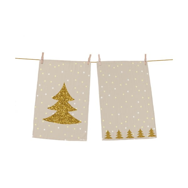 Vianočné bavlnené utierky v súprave 2 ks 50x70 cm Gold Tree – Butter Kings