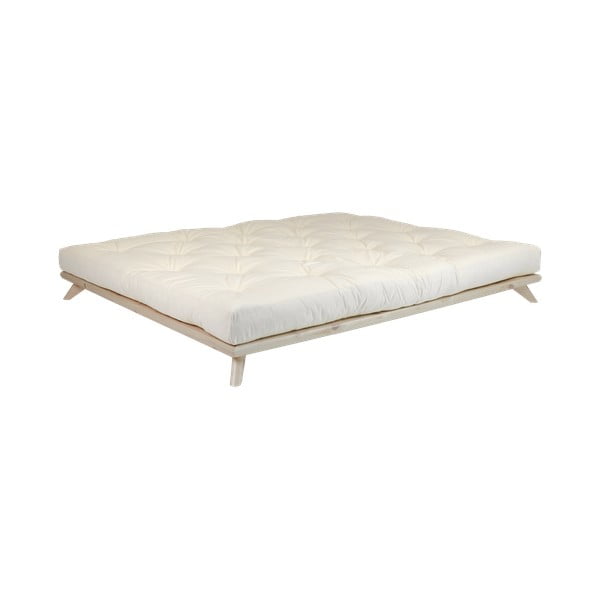 Dvojlôžková posteľ z borovicového dreva s matracom Karup Design Senza Double Latex Natural Clear/Natural, 140 × 200 cm