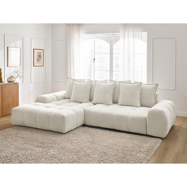 Biela ženilková rozkladacia/s úložným priestorom rohová pohovka (ľavý roh/s leňoškou) Everest – Bobochic Paris-image-1