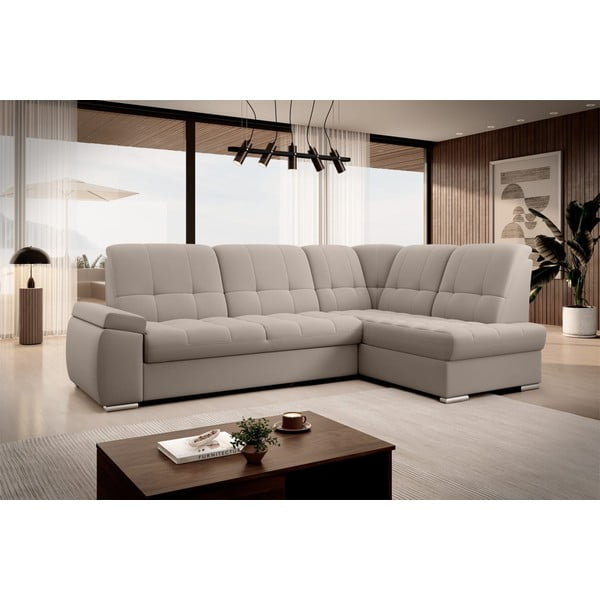 Béžová zamatová rozkladacia/s úložným priestorom rohová pohovka (pravý roh/do L) Sado – ELTAP-image-4