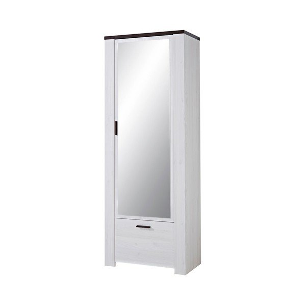 Biela zrkadlová skriňa s detailmi v dekore tmavolakovaného dubového dreva Germania Havanna