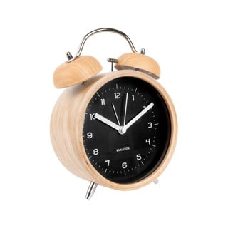 Čierny budík v drevenom dekore Karlsson Classic Bell, ⌀ 14 cm
