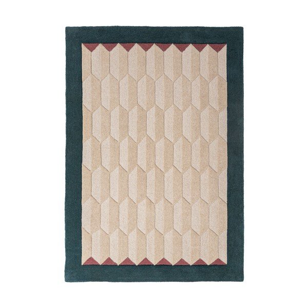 Ručne tkaný vlnený koberec v prírodnej farbe/zelenomodrý 200x290 cm Apex Border Wool – Flair Rugs