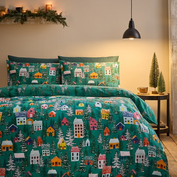 Zelené obliečky na dvojlôžko 200x200 cm Festive Forest – Catherine Lansfield