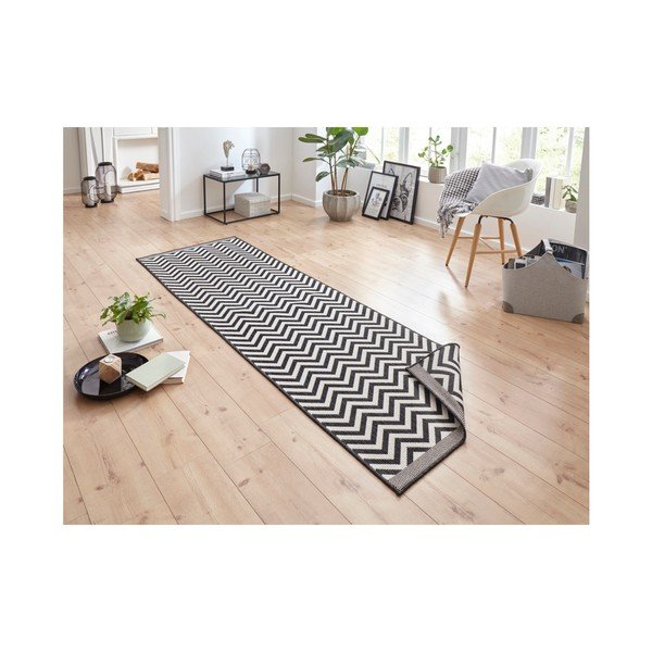 Čierno-krémový obojstranný vysokoodolný behúň Bougari Twin Supreme Mismo, 80 × 350 cm-image-1