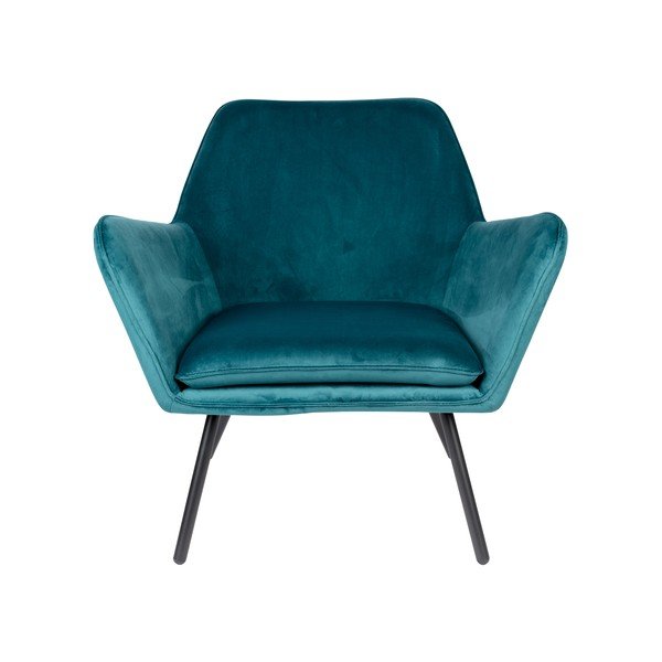 Tyrkysovomodré zamatové kreslo White Label Bon-image-2